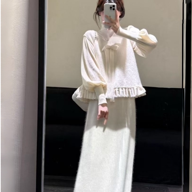 2026春季新款韩系系带马甲高领打底衫两件套女时尚减龄上衣半身裙