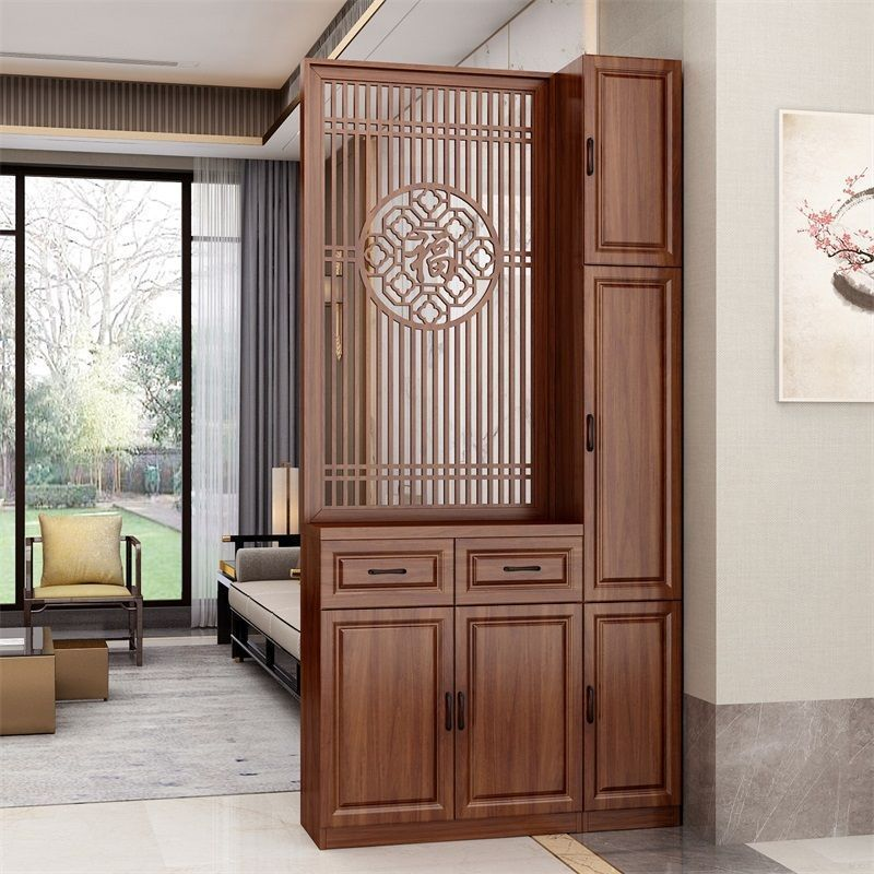 新中式客厅实木屏风柜酒柜入户玄关柜镂空家用隔断柜子遮挡置物架