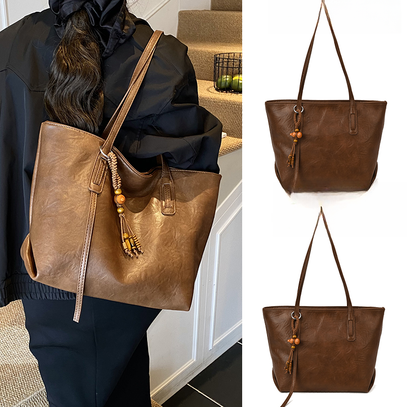 秋冬大容量上班通勤托特包包女2025新款高级感轻奢小众棕色单肩包