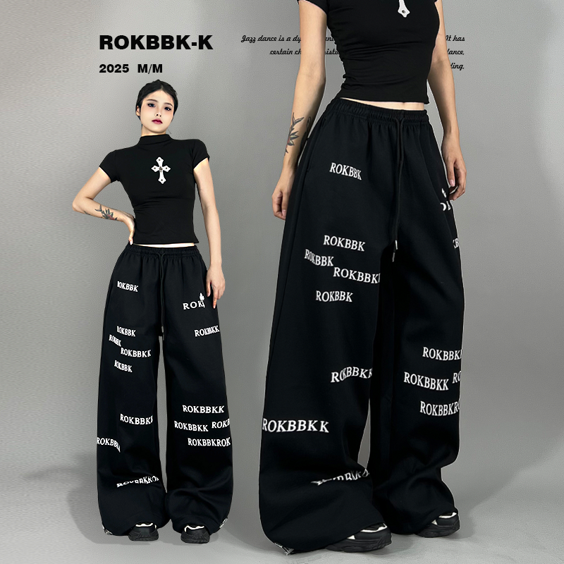 ROKBBK-K布韩街舞潮牌美式辣妹字母设计宽松休闲长裤爵士舞