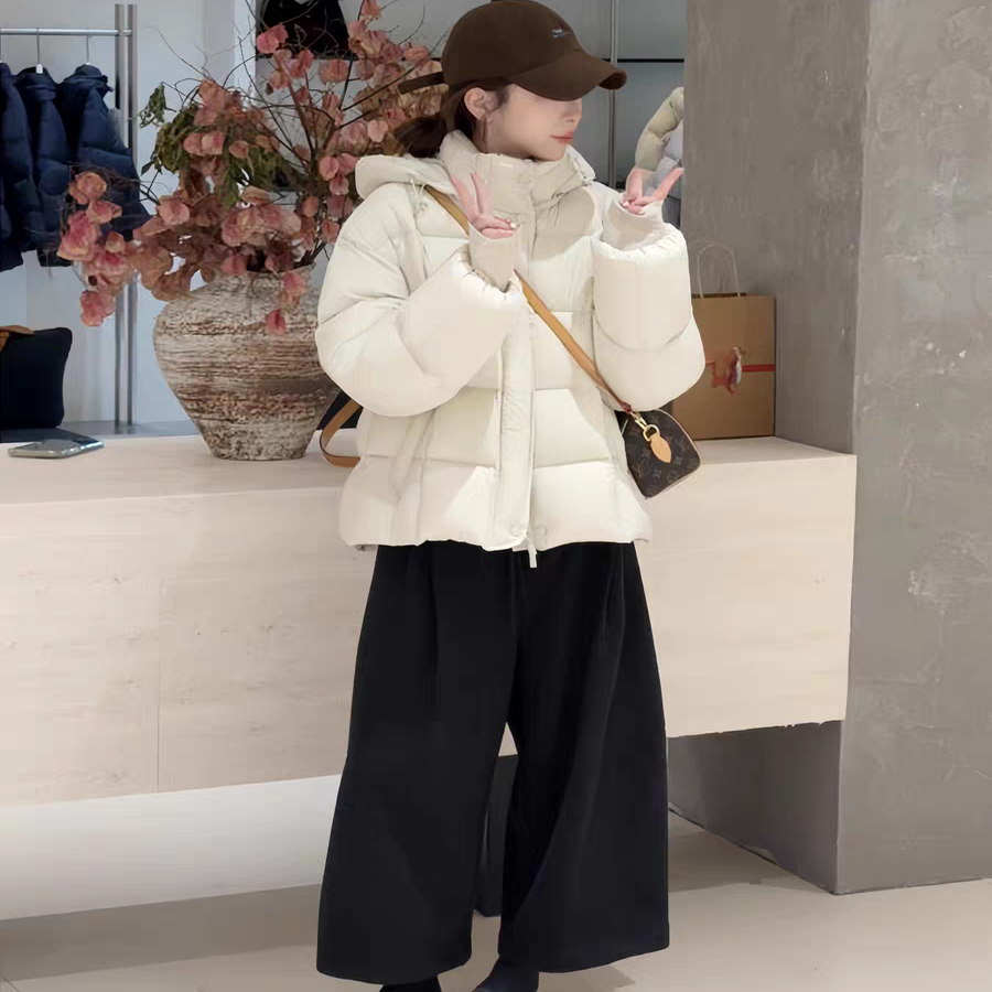 韩系连帽泡芙羽绒服女2025冬季新款宽松显瘦加厚保暖白鸭绒外套潮