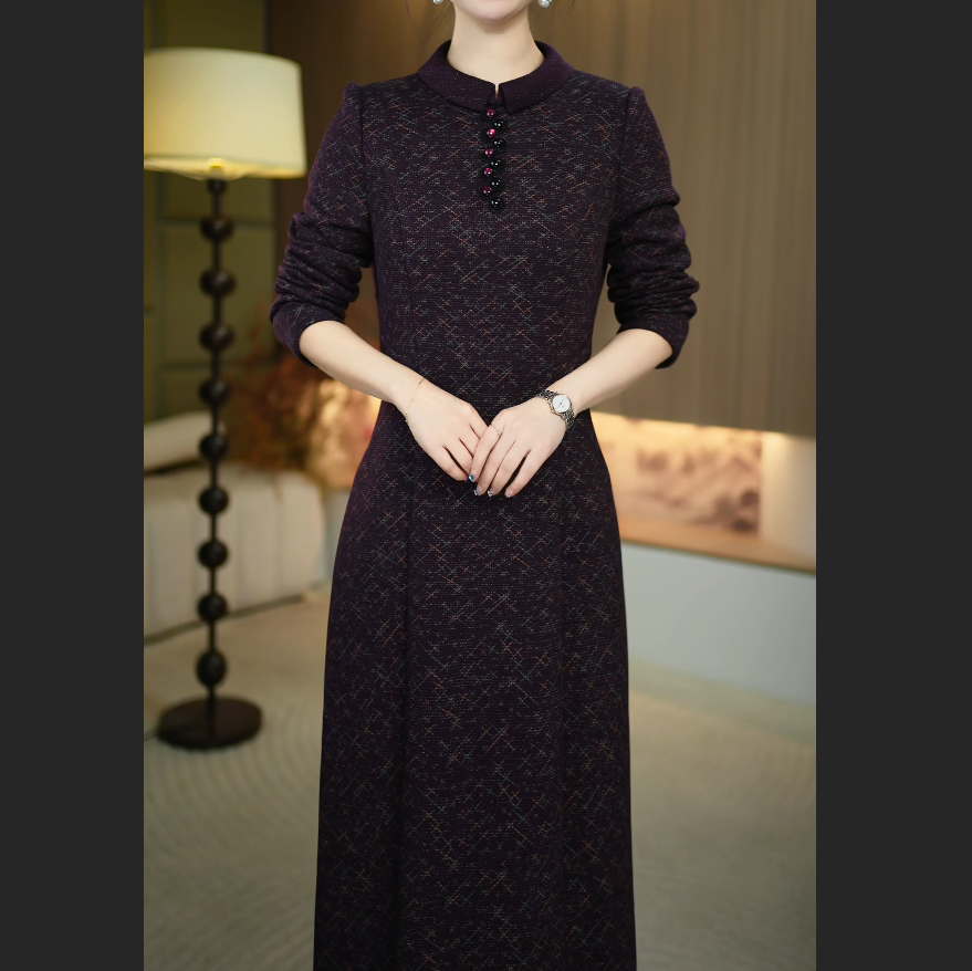 【暖晴川】秋冬新款新款新中式减龄娃娃领中长款气质连衣裙