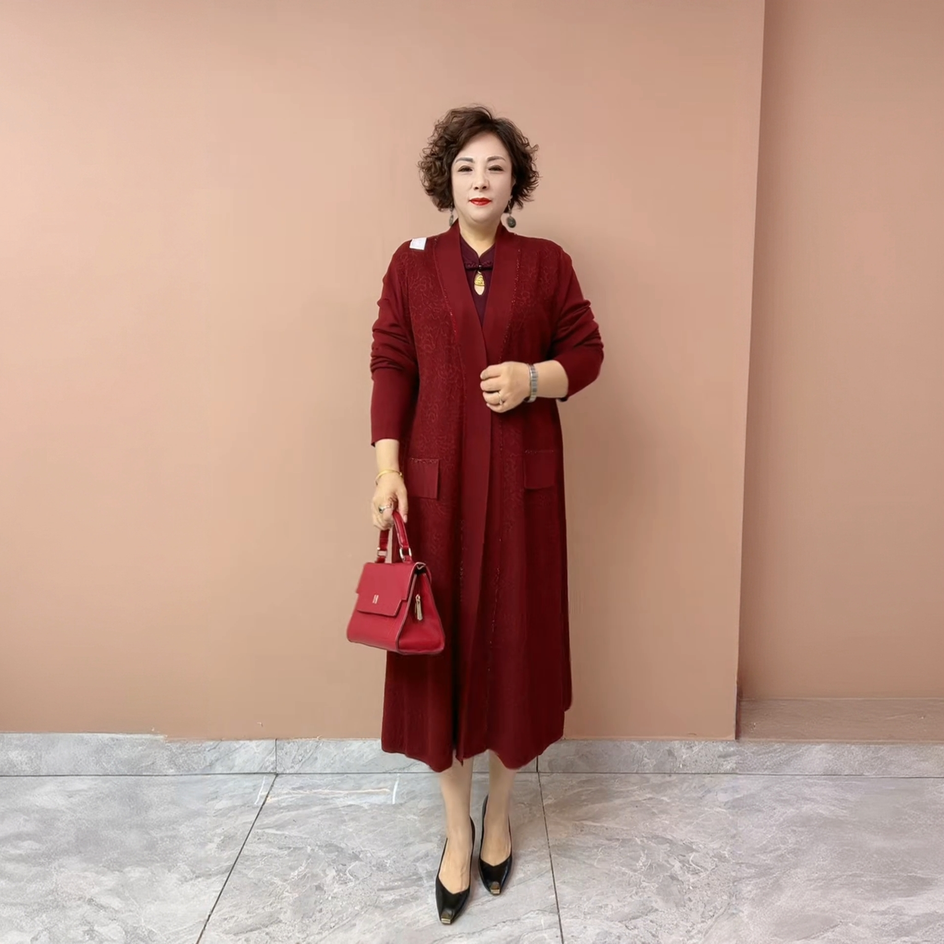 70170两件套妈妈长喜婆婆春秋裙子婚宴礼服结婚连衣裙秋装洋气中