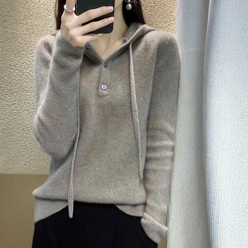 时尚内搭打底衫连帽毛衣针织衫女2025秋冬新款高级感舒适长袖上衣
