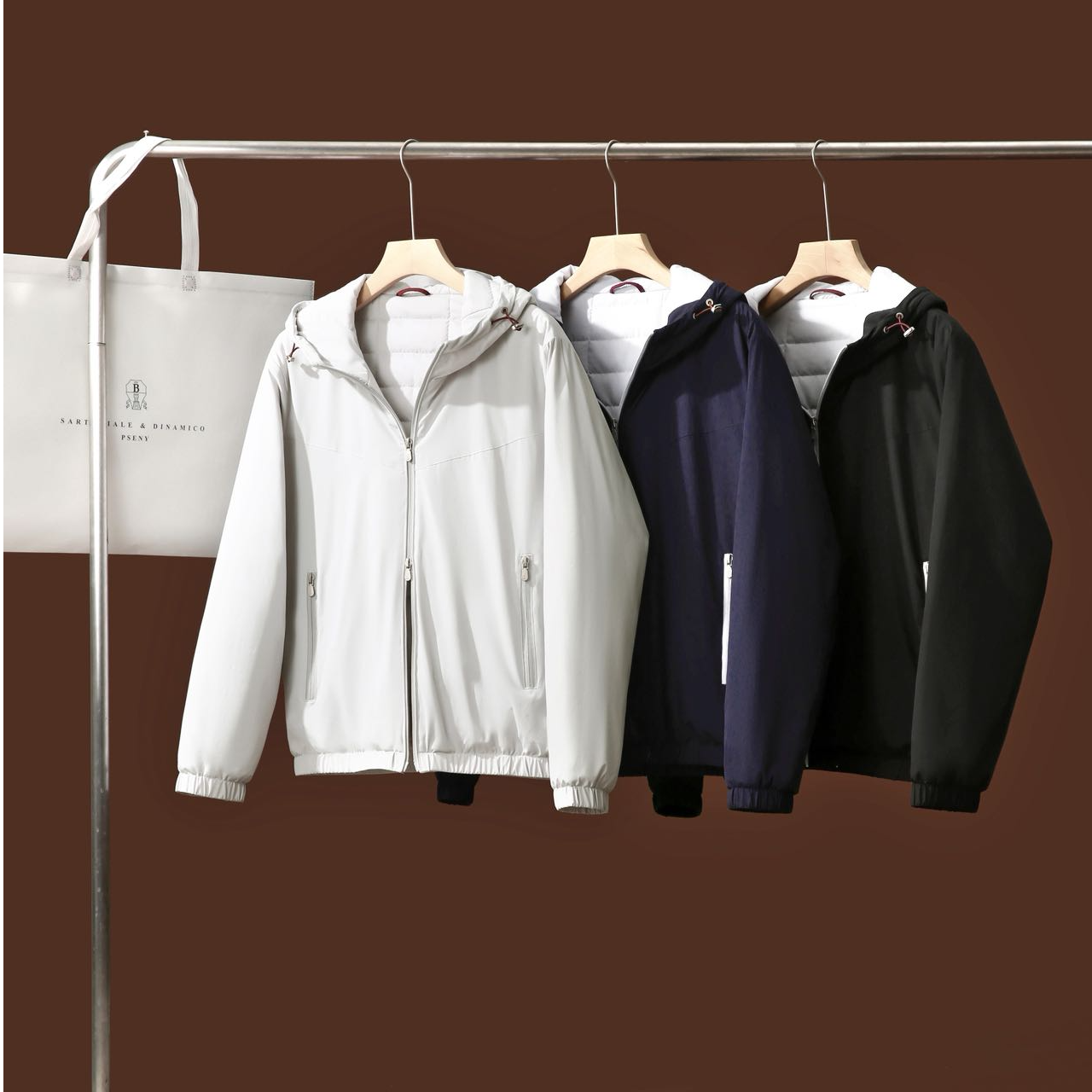 意式轻奢！ 绵羊毛桑蚕丝填充男士秋冬轻薄防风保暖连帽棉夹克外套