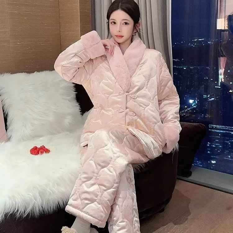 高级感新中式国风夹棉睡衣女冬季2025年加厚保暖长袖家居服两件套
