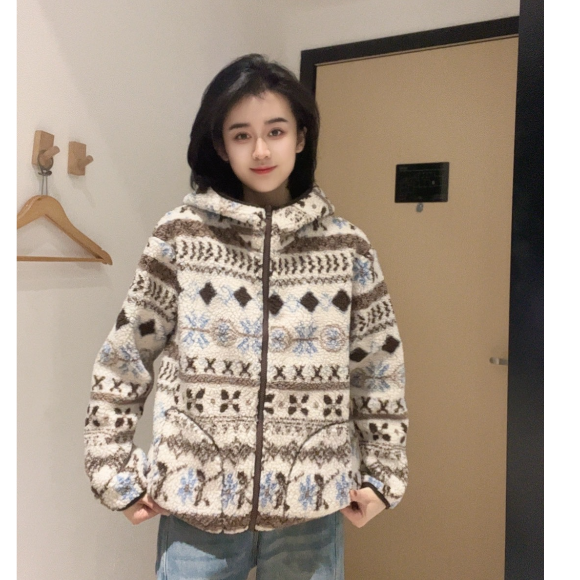 小暖炉费尔岛冬季时尚特定款奥利绒加厚洋气连帽外套#6269-49