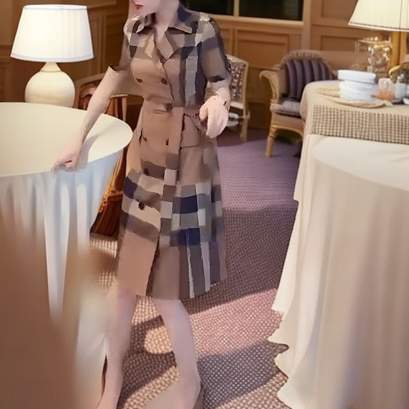 【大爱美依缘】翻领格子显瘦衣服中长款轻奢小众洋气连衣裙女装