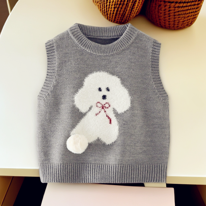 儿童卡通套头针织马甲2025秋季新款外穿无袖叠穿时尚提花马夹