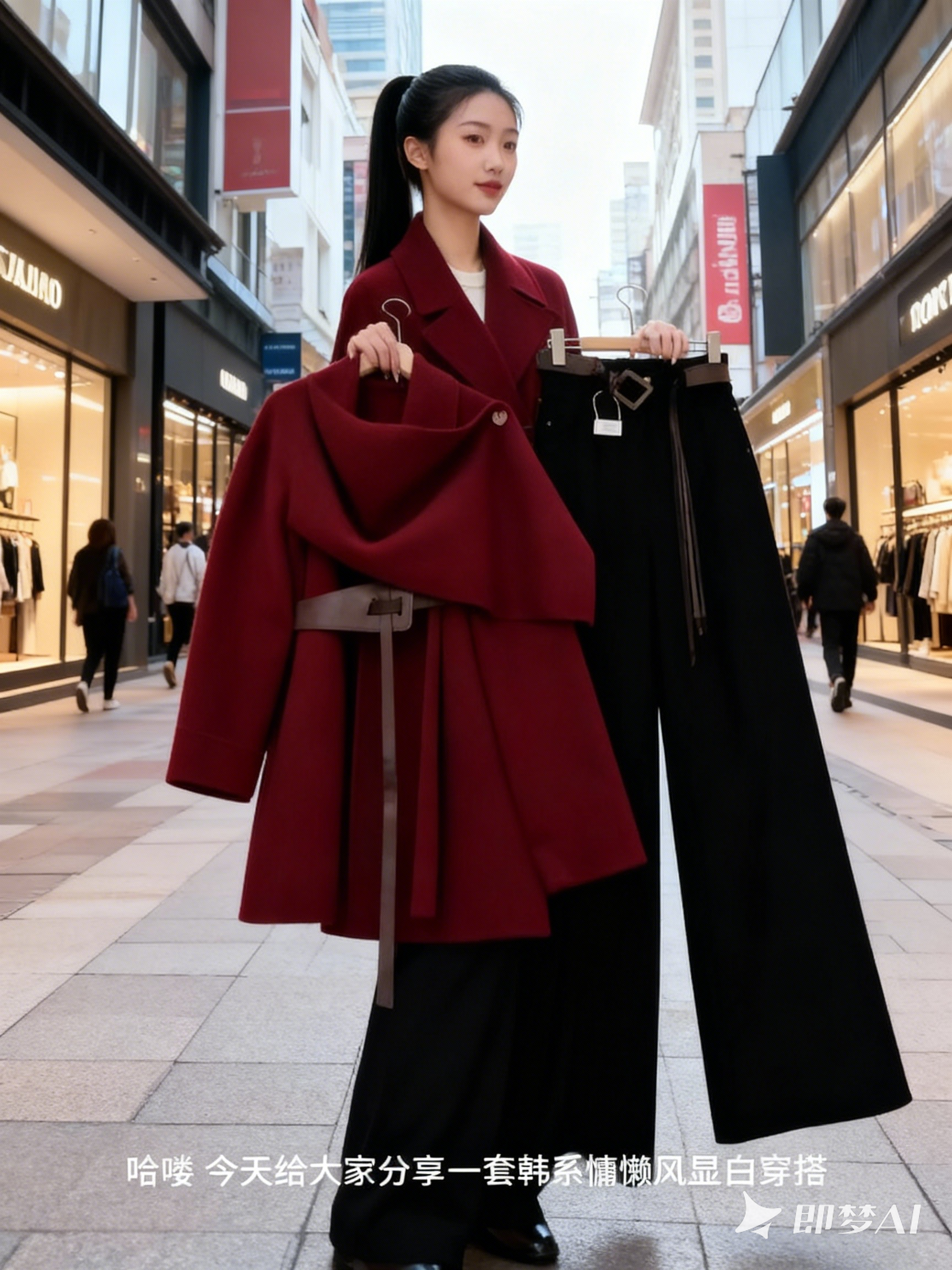 2025秋冬新款韩系高级感斗篷披肩收腰毛衣外套女加绒微喇裤两件套