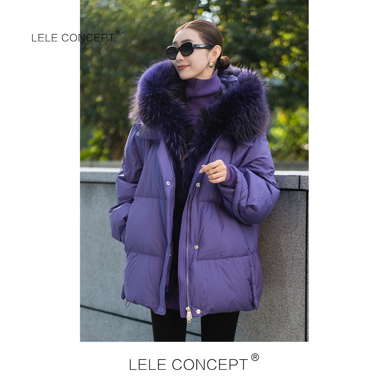 LELE CONCEPT丨「丽」时尚都市气质连帽毛领鹅绒服FY25D0234Y