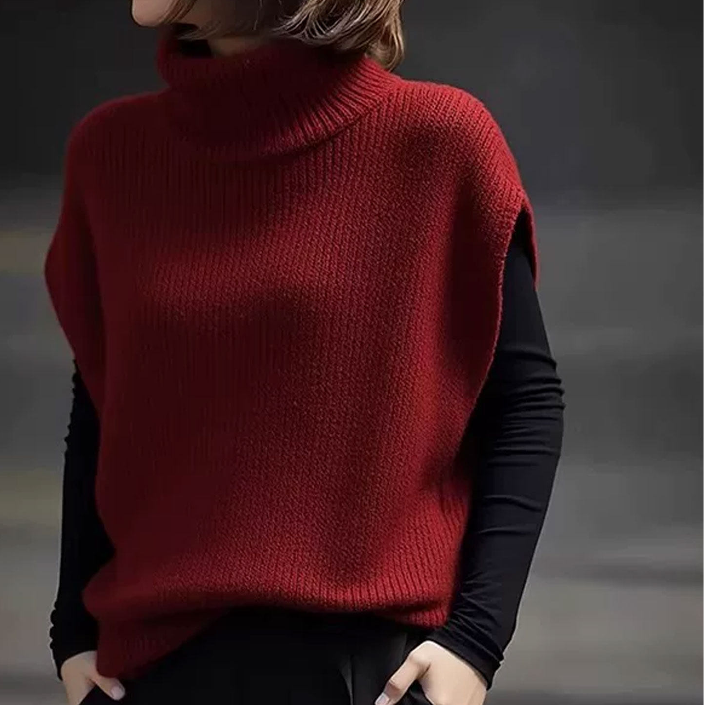 欧货高端大牌新年红针织背心马甲2025冬款安哥拉红高领马夹上衣女