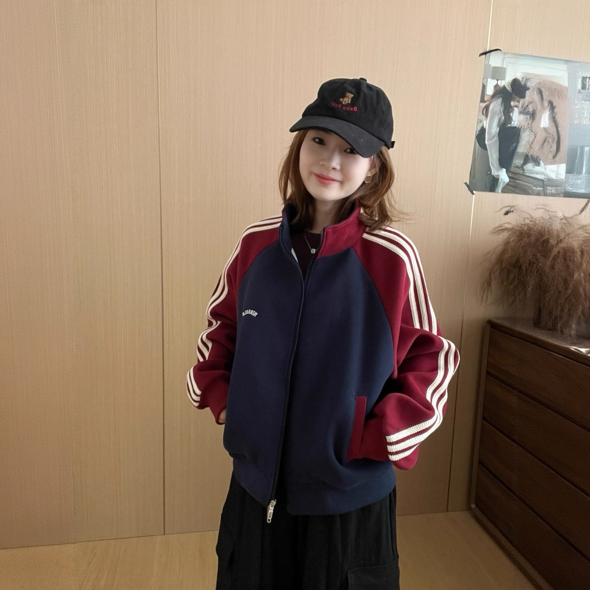 运动风开衫卫衣外套女2025秋季新款拼色减龄加厚爆款条纹夹克上衣