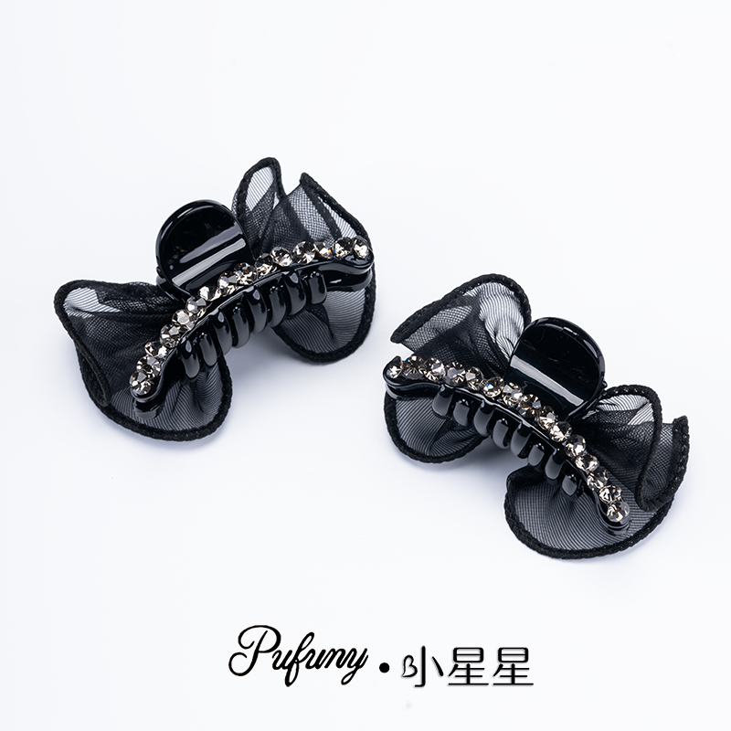 【微莲】星光黑一排钻刘海夹AB面抓夹精致贵气蝴蝶结抓夹侧边夹碎发