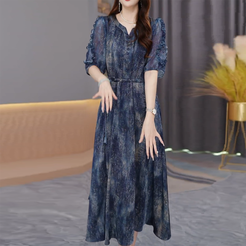 设计感高档定制连衣裙夏季新款优雅气质中长款女装连衣裙大码女装