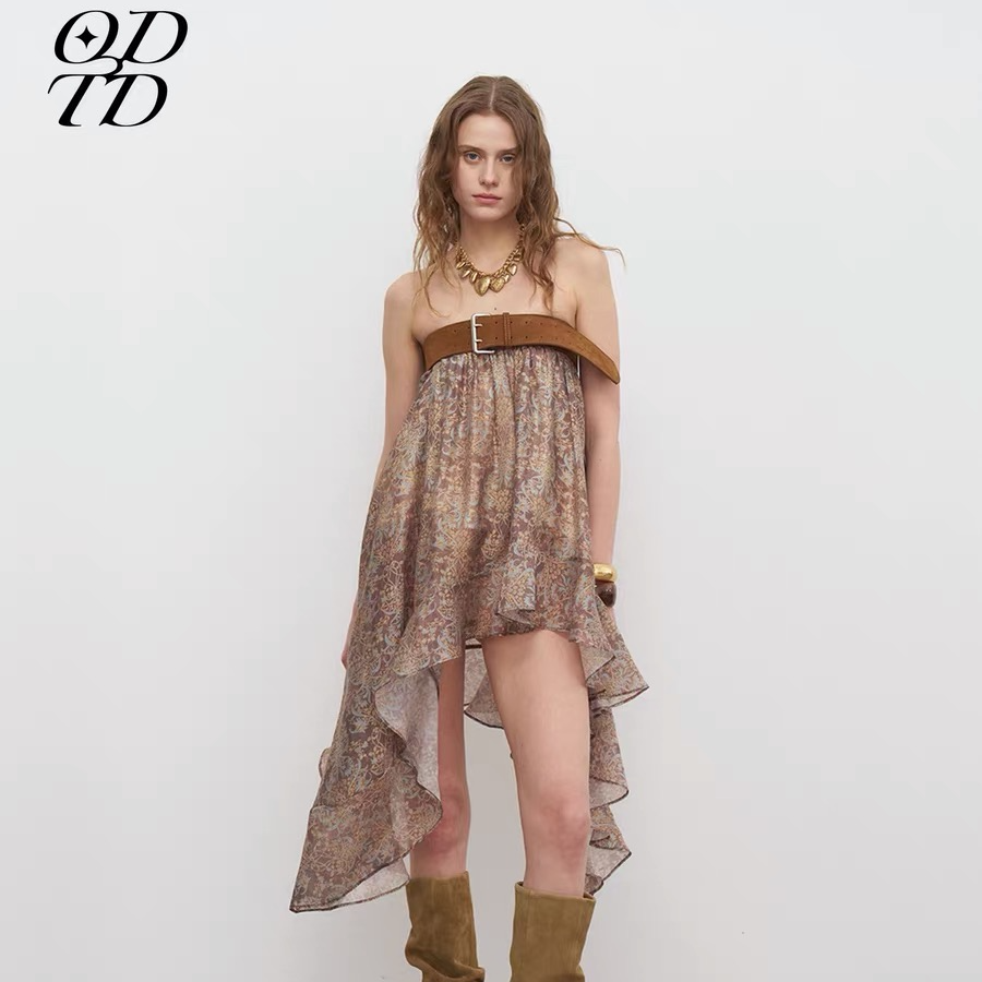 【ODTD】25新款民族印花斜片连衣裙薄款重工X型高腰波西米亚半身裙