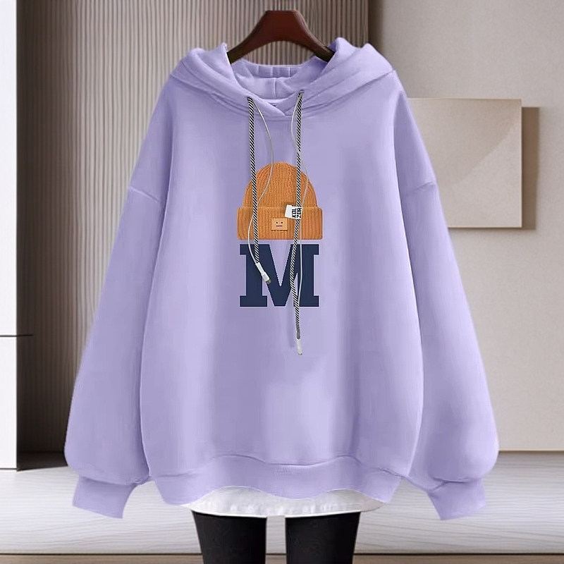 春秋冬新款欧货大版设计感字母带帽加绒百搭假两件连帽卫衣女女生