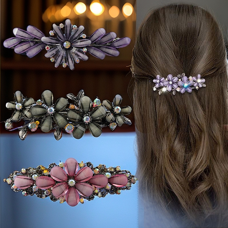 半扎发夹女水钻后脑勺弹簧夹妈妈发卡顶夹中年优雅大号横夹马尾夹