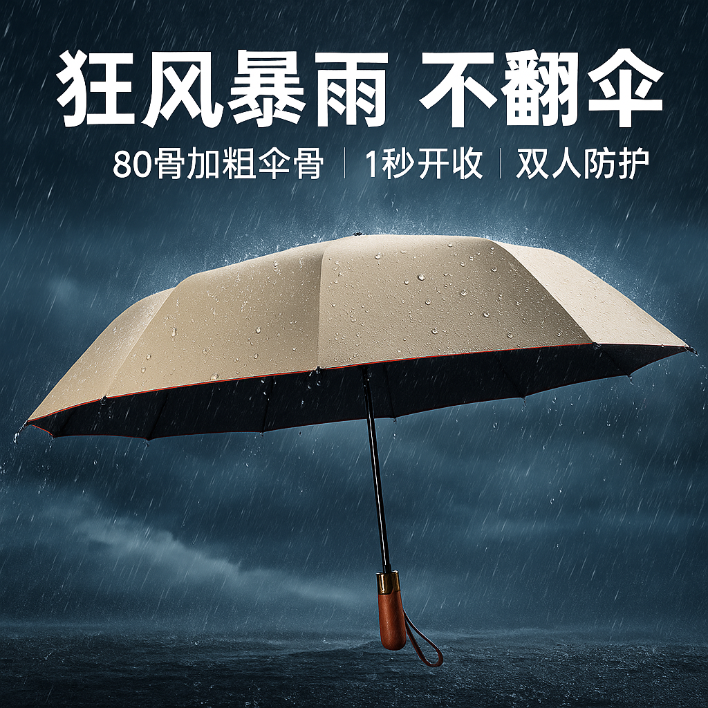 全自动折叠雨伞木纹黑胶学生防晒防风暴防紫外线晴雨两用