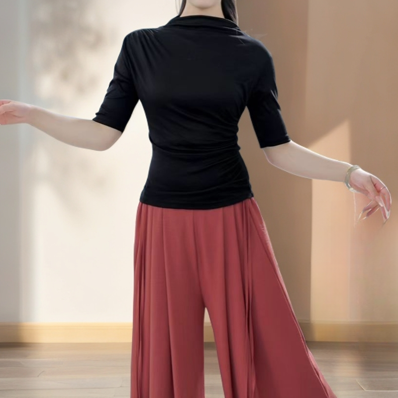 老师同款半高领中袖女上衣舞蹈生日常形体训练修身打底衫25769