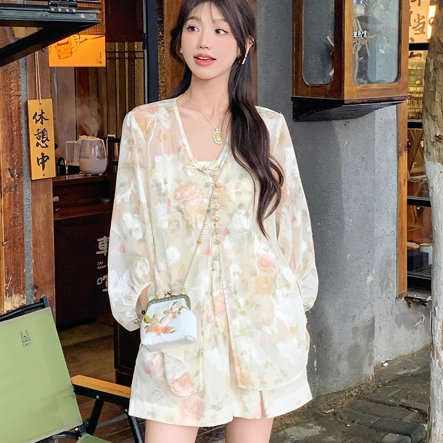 现货/夏日繁花新中式国风薄款外套女夏新款防晒衣时尚套装两件套