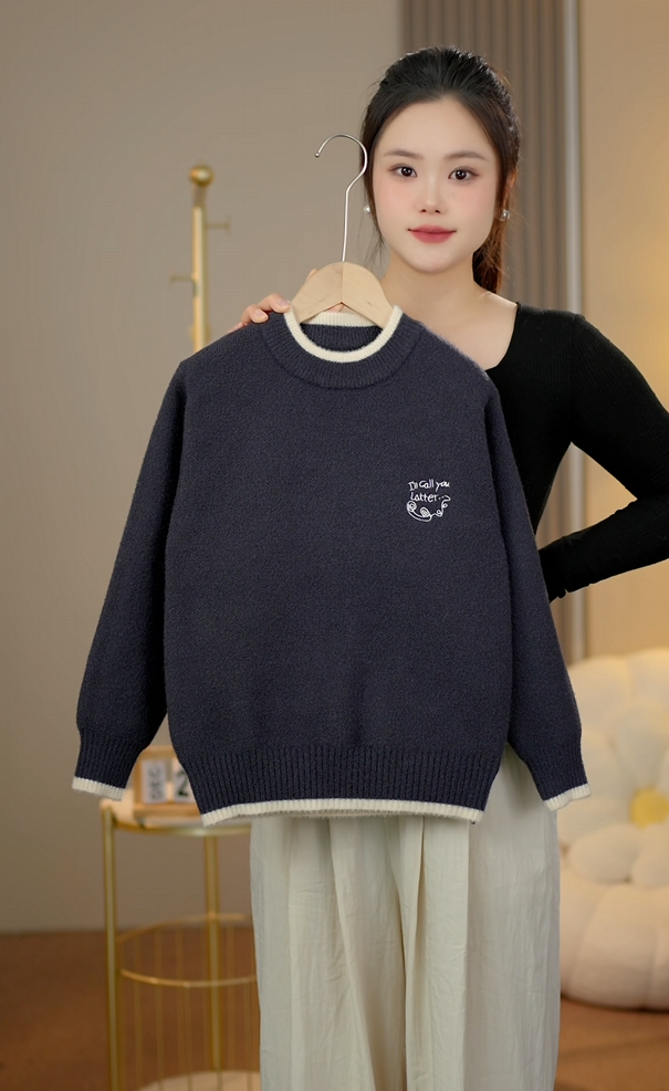 2025男童中大童新款针织毛衣秋冬时尚洋气加厚刺绣百搭潮流款