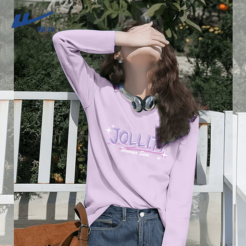 回力纯棉长袖t恤女春秋款2025年新款爆款上衣大码内搭打底衫女装