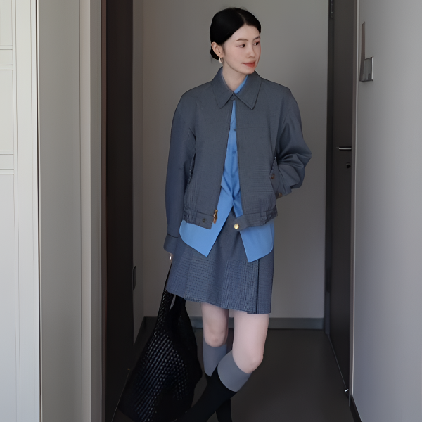 复古学院风休闲套装女2025秋季新款西服外套衬衫内搭半身裙两件套