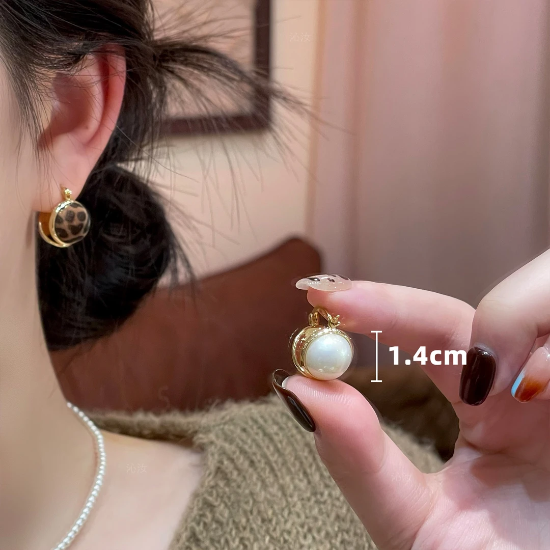 豹纹圆形双面可戴耳扣简约精致轻奢时尚小众气质耳环