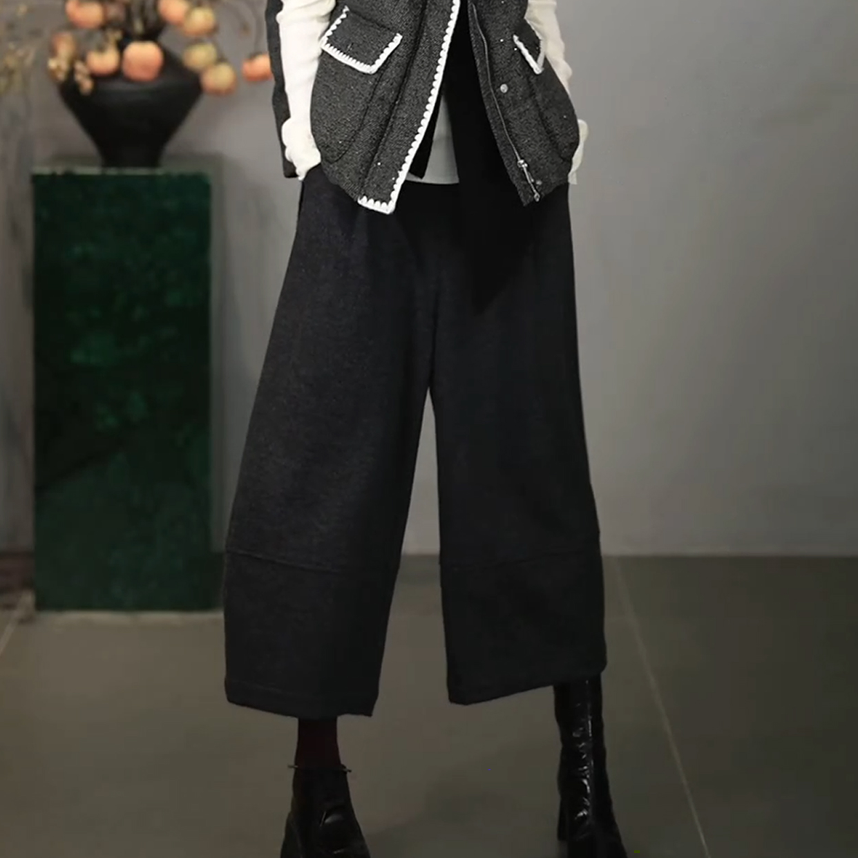 溶溶【气球裤】RONGRONG绵羊毛混纺遮肉休闲通勤风显瘦七分裤F66306