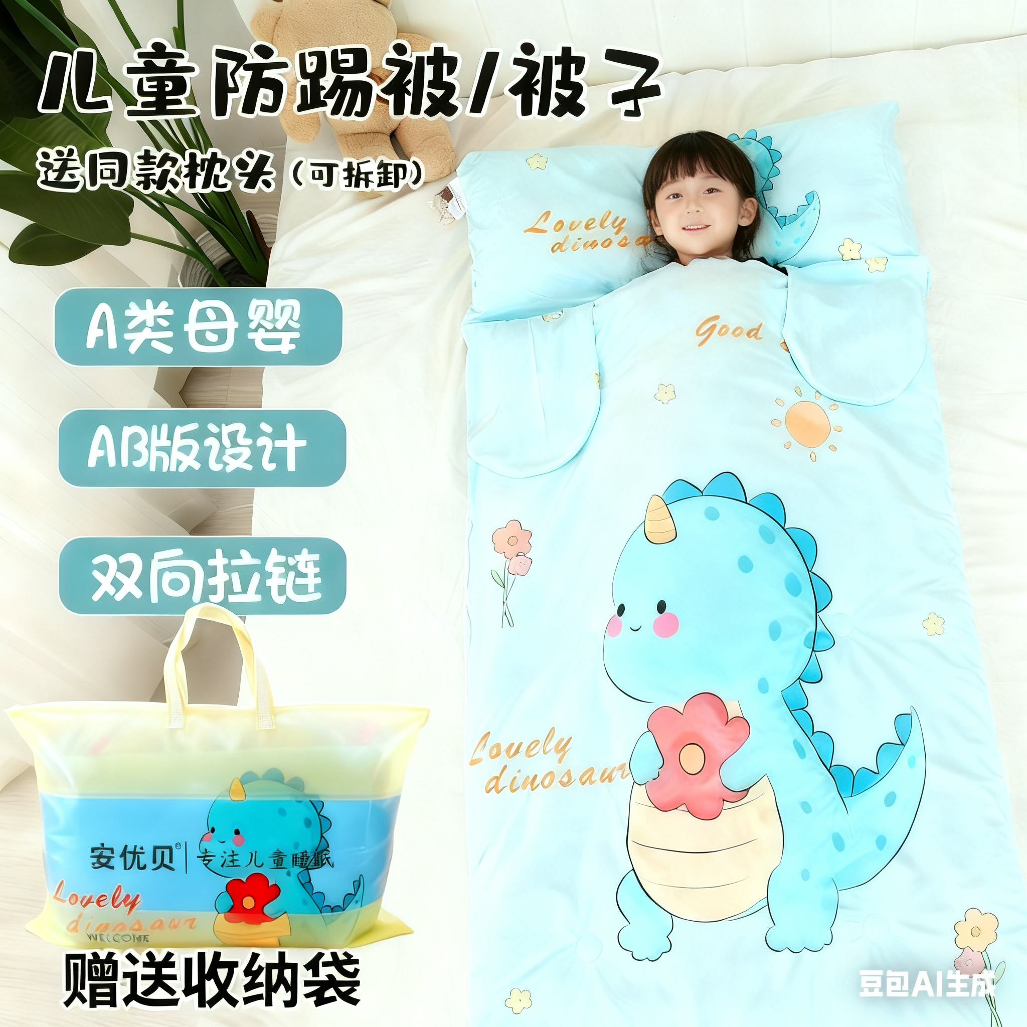 安优贝儿童防踢被秋冬款神器新生儿厚款防踢被多功能被子