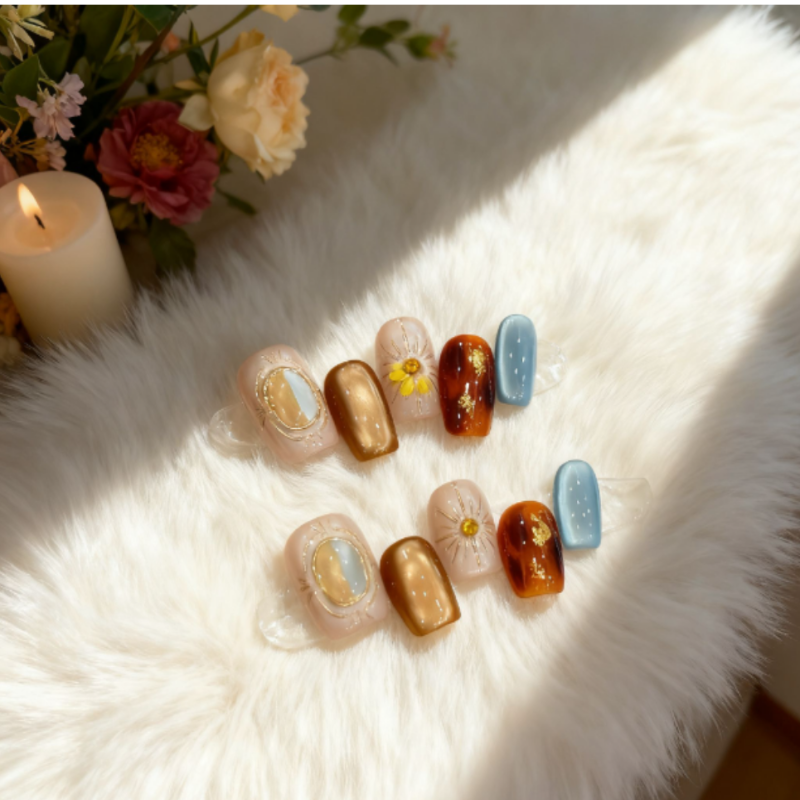 【暖阳】美甲轻奢纯手工高级穿戴甲秋冬显白爆款复古百搭指甲甲片