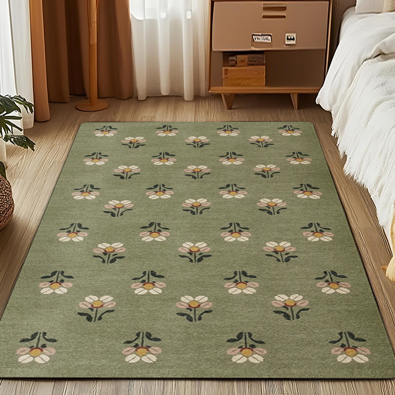 【全尺寸】法式复古绿色小花朵地垫大别墅入户门防滑吸水满铺地毯