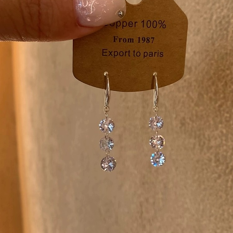 铜合金耳饰 爆闪仿锆石流苏耳环女款小众高级感耳扣气质百搭耳饰