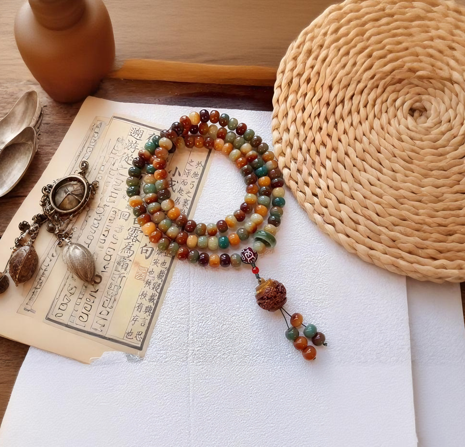 南岳衡山佛系敦煌天然飞天手持菩提子108颗念珠、车挂系列