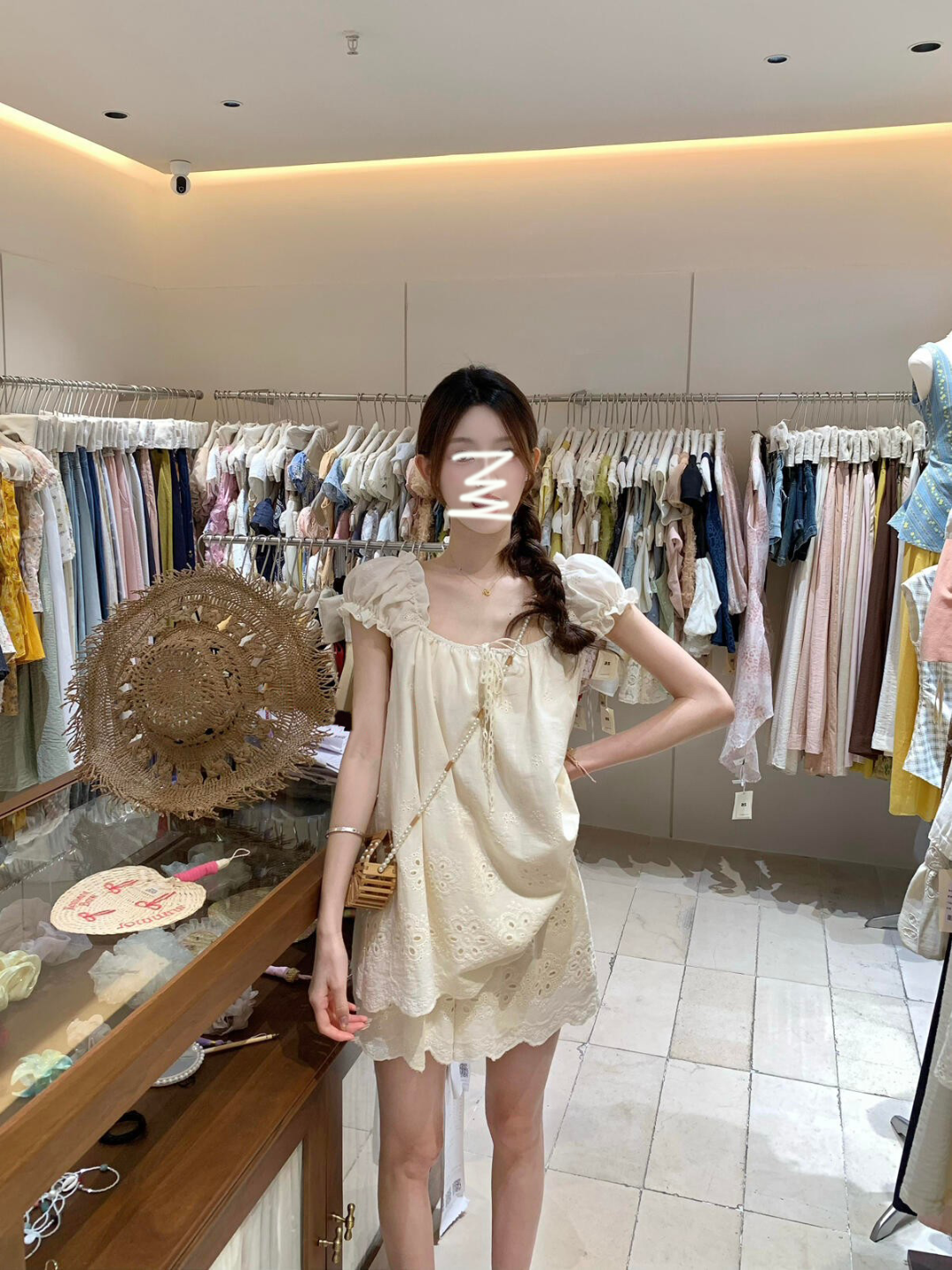 甜美夏日穿搭套装刺绣泡泡袖短袖衬衫上衣女装夏季休闲短裤两件套