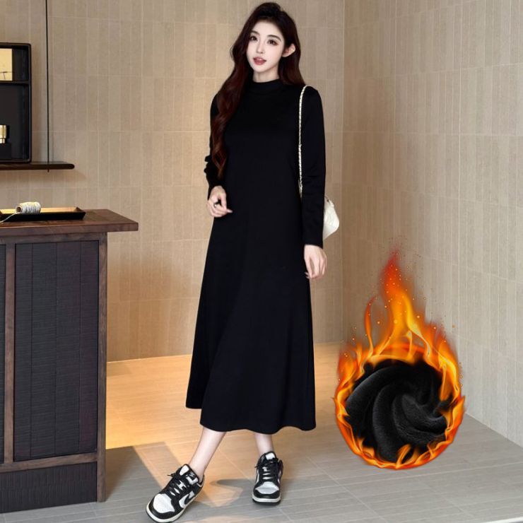 【现货+送运费险]半高领长款显瘦配大衣打底连衣裙女生韩系ins衣服