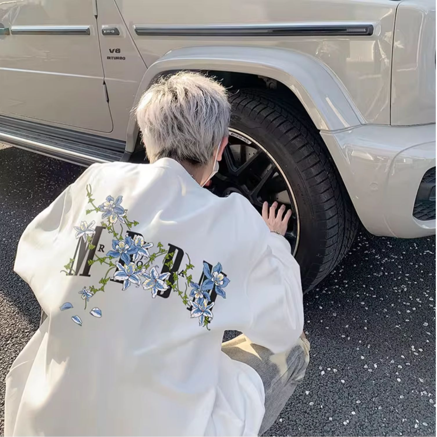 藤蔓花卉印花长袖T恤男春秋季2025新款美式重磅纯棉内搭圆领上衣