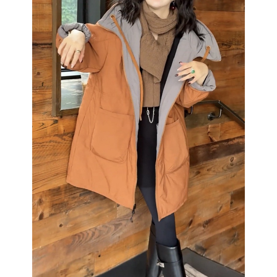 两面穿加厚连帽宽松棉服外套女2025冬季新款时尚休闲百搭保暖显瘦