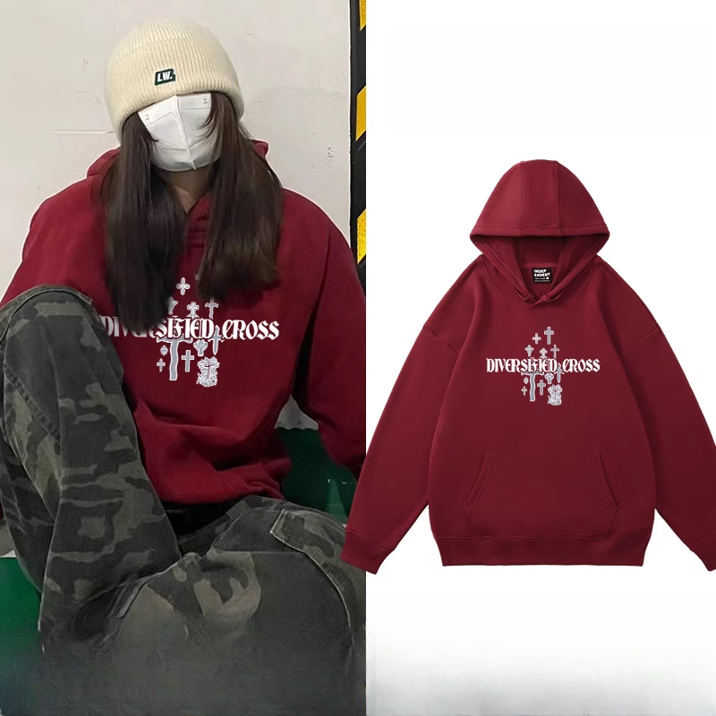 凯颂特大码300斤美式高街复古连帽卫衣男女秋冬宽松百搭休闲上衣