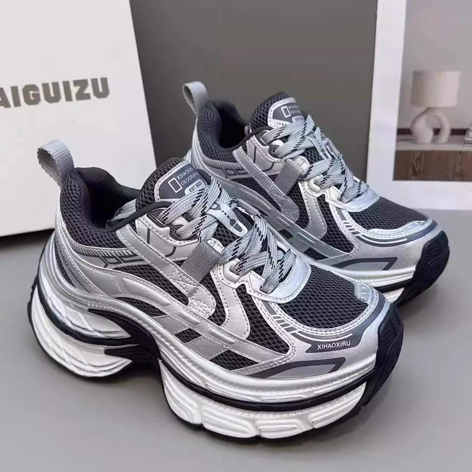 韩国潮流时尚双层厚底增高欧货老爹鞋擦色复古做旧休闲运动鞋女鞋