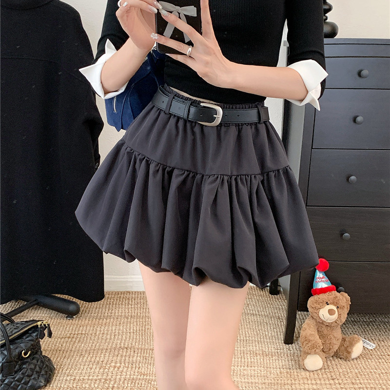 灰色花苞短裙女2025秋季新款半身裙小个子百搭高腰显廋A字蓬蓬裙