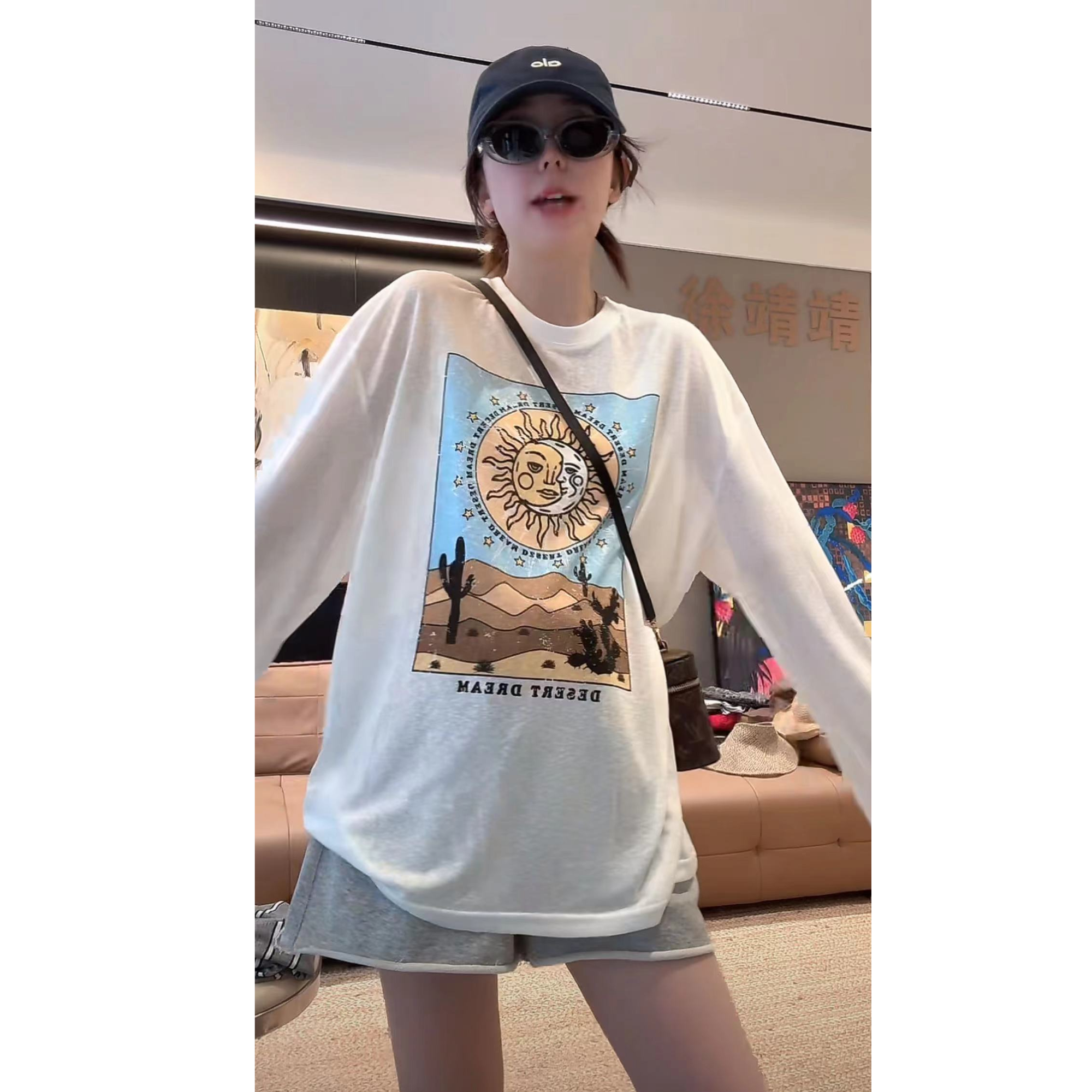 徐靖靖【薄如蝉翼】夏季防晒衣时尚简约百搭舒适圆领印花T恤2506118