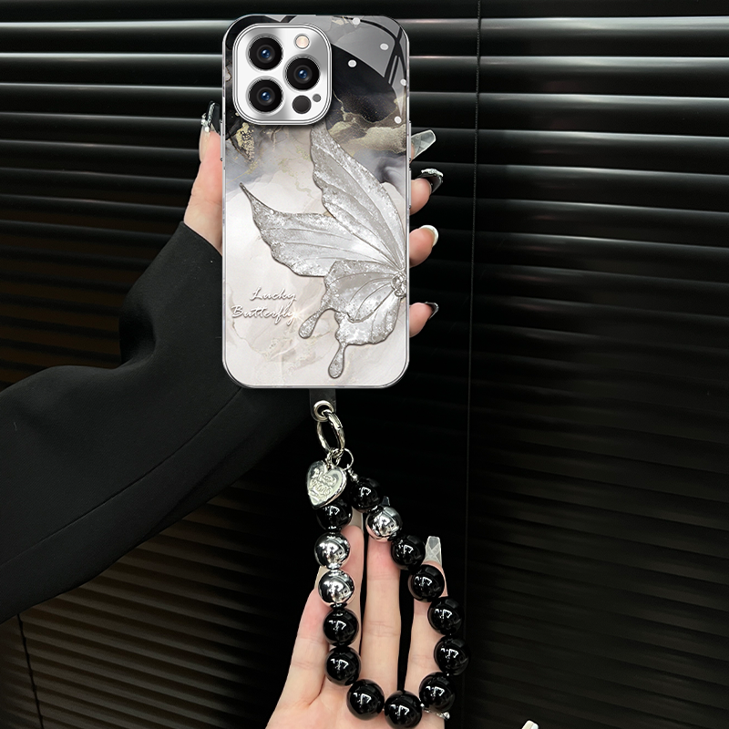 半边蝴蝶适用苹果vivo华为oppo小米iPhone16电镀玻璃壳全包手机壳