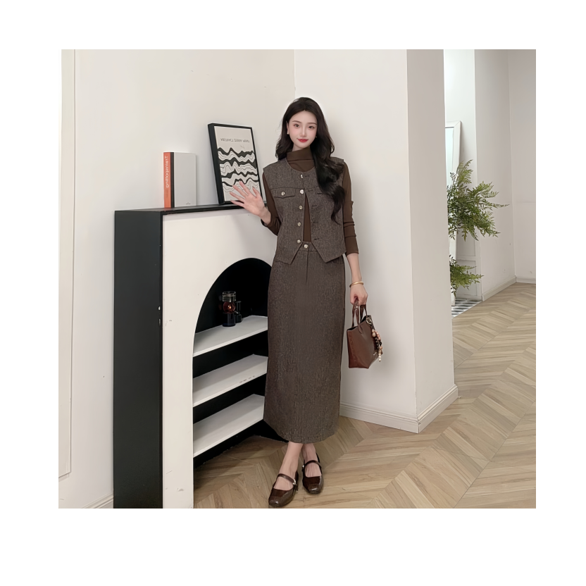 IEF/爱依服时尚套装2025秋季新款法式文艺知性通勤气质上下套长裙