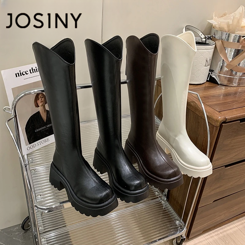 卓诗尼时尚百搭2025年秋冬新款小个子厚底长筒靴女款粗跟骑士长靴