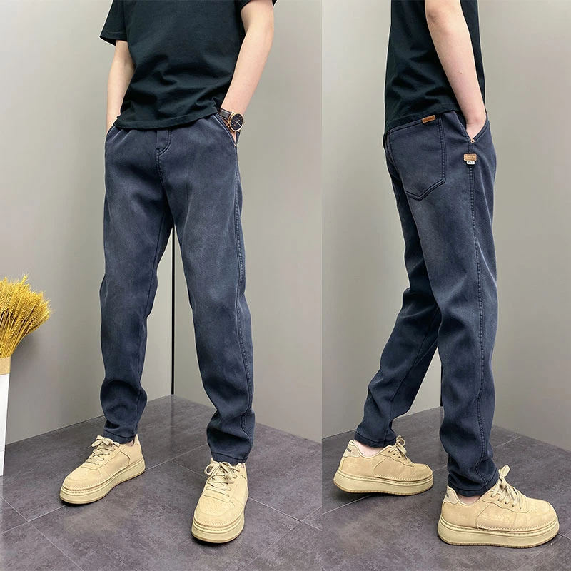 【现货速发】潮牌ins修身长裤男士百搭弹力卫裤美式痞帅牛仔裤子男