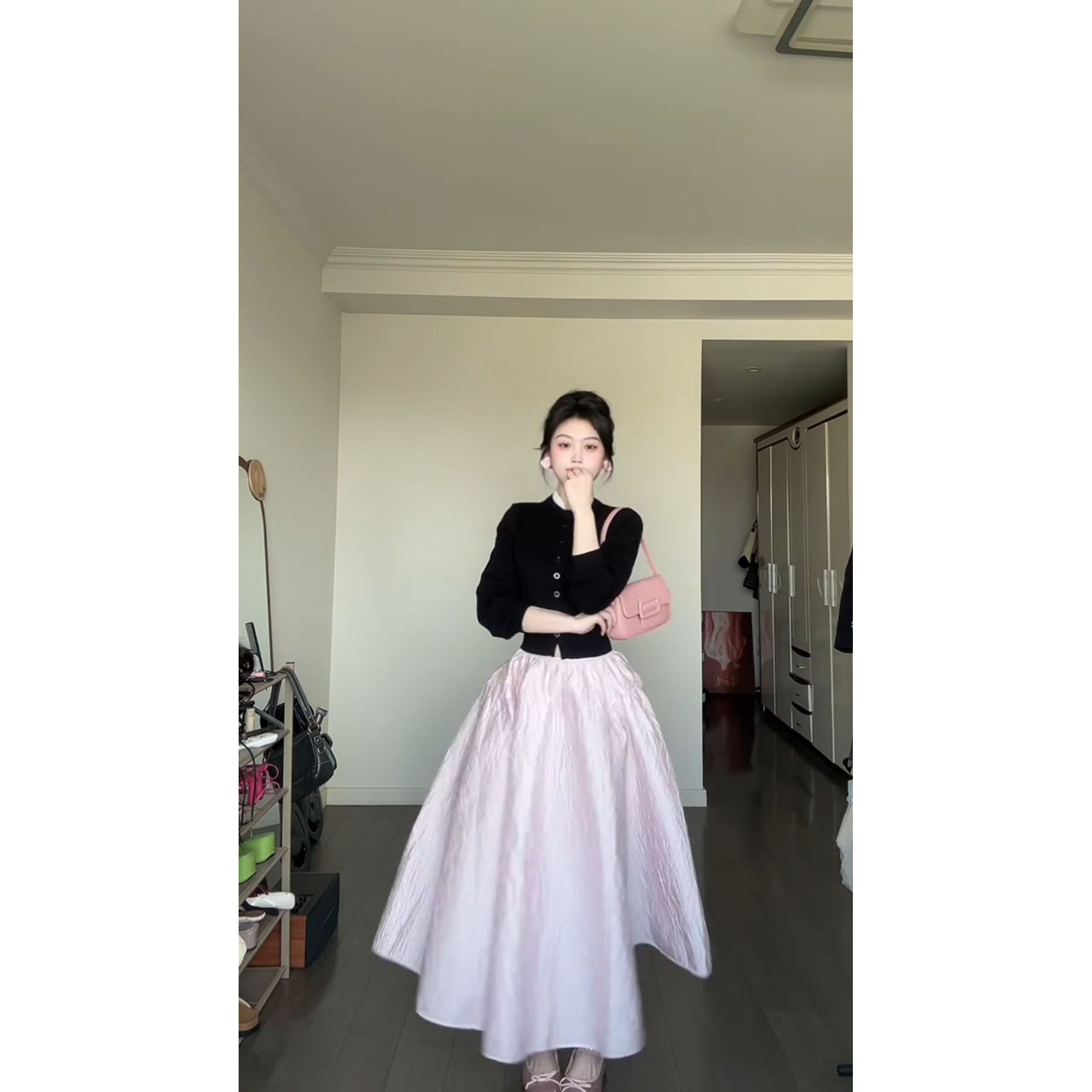 MARIE.COCO法式富家千金感穿搭黑色针织开衫高腰小香风公主裙