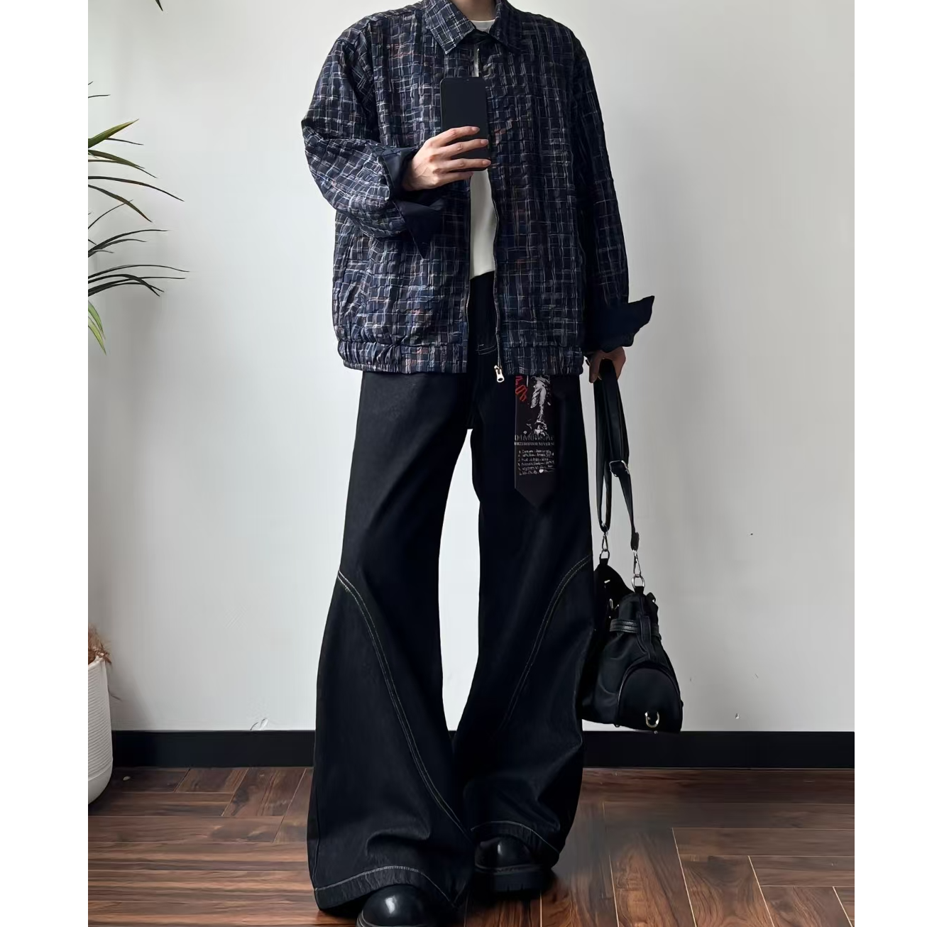 男生秋冬穿搭个性 cleanfit 小众高级感高知感外套牛仔裤套装89
