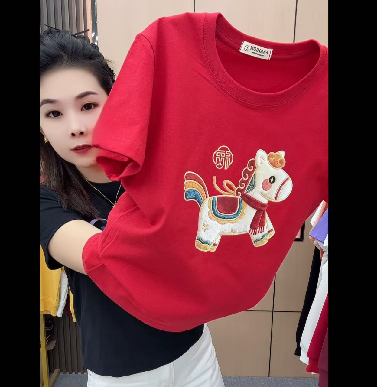 （过年款-100%纯棉）宽松显瘦遮肉简约休闲短袖T恤上衣纯棉t恤